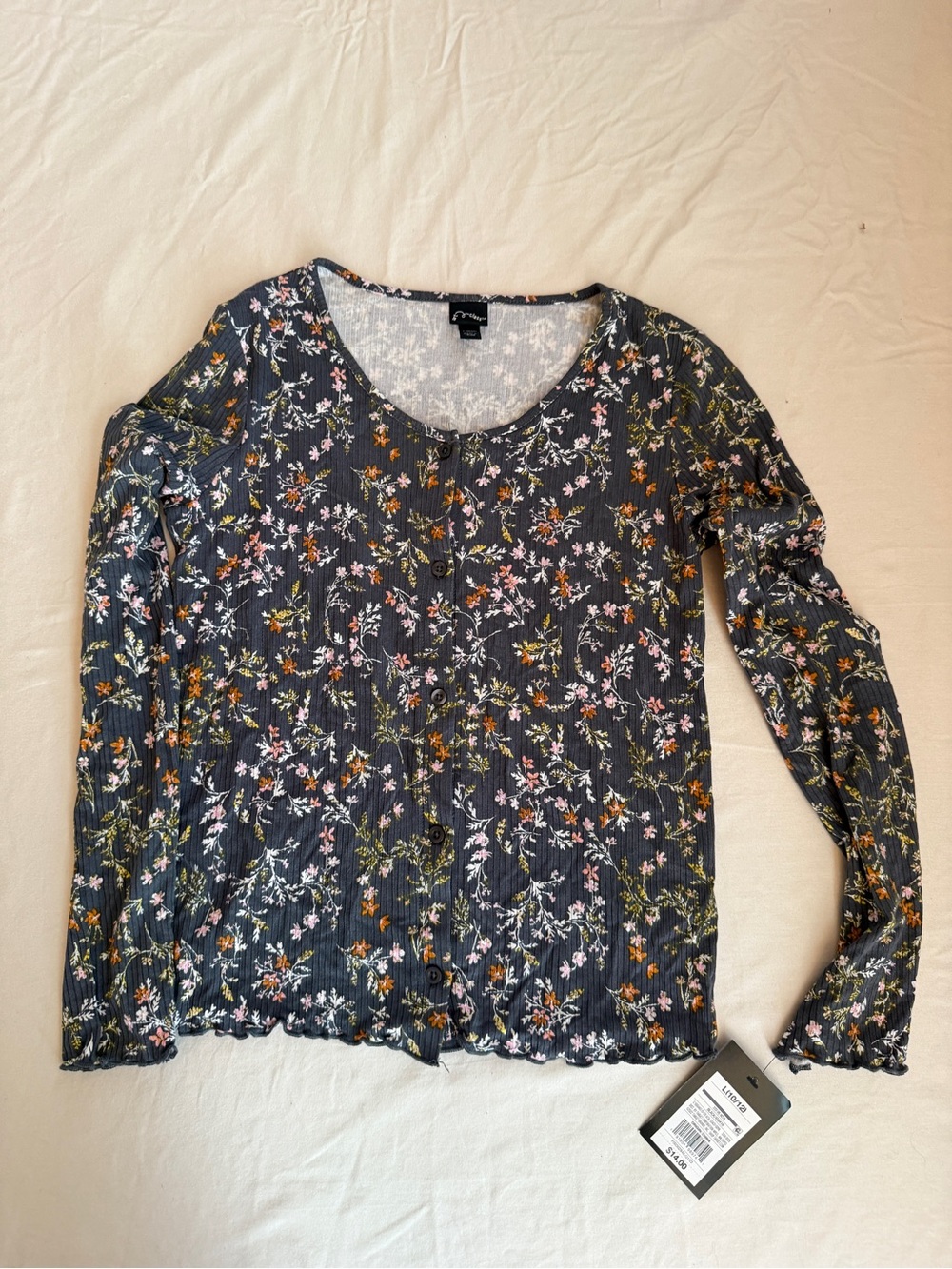 Art Class Floral Ribbed Button-Front Women’s Top - Black